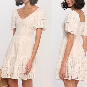 Heartloom Celia Dress White Lace Mini Sz L Cotton Rayon Crochet Gauze Princess